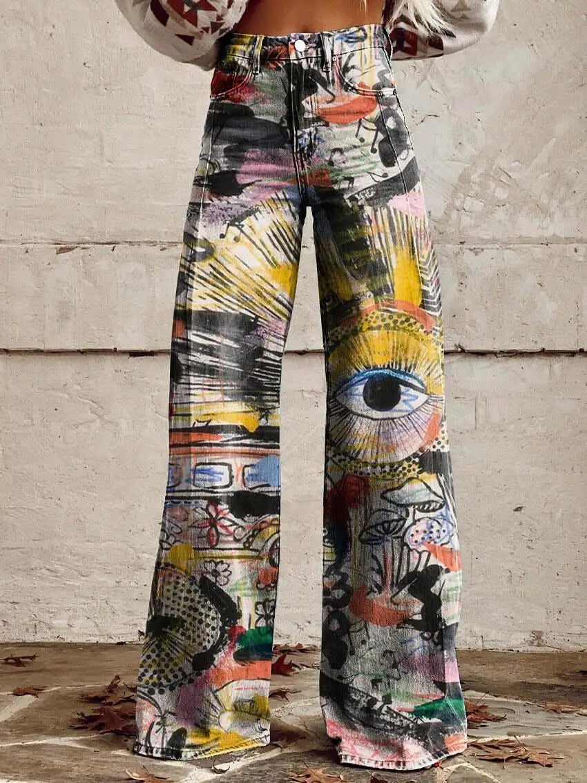 Pantalon large, en imitation denim,  imprimé en 3D, Printemps, Vintage NEITH