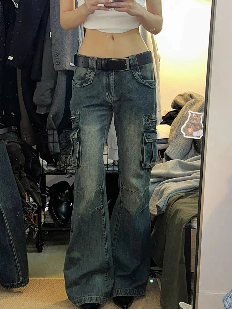 Pantalon, jean, Cargo, Denim, grandes poches, décontracté, Korean fashion NEITH