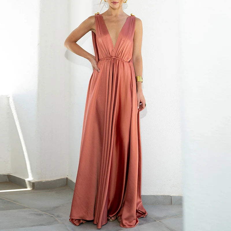 Robe longue Boho, col v, dos nu, élégante NEITH