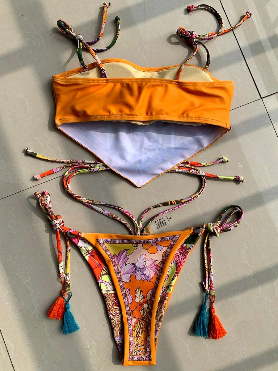 Maillot de bain, 2 pièces, bikini bandeau, crop top, imprimé, sexy NEITH