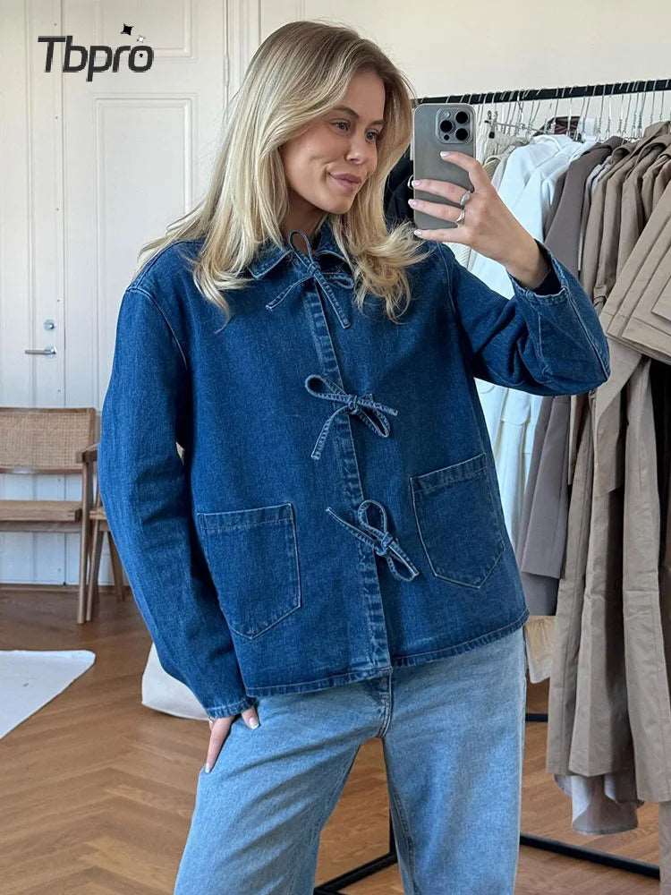 Chemiser, denim, jean, à lacets, poches et revers, décontracté, chic NEITH