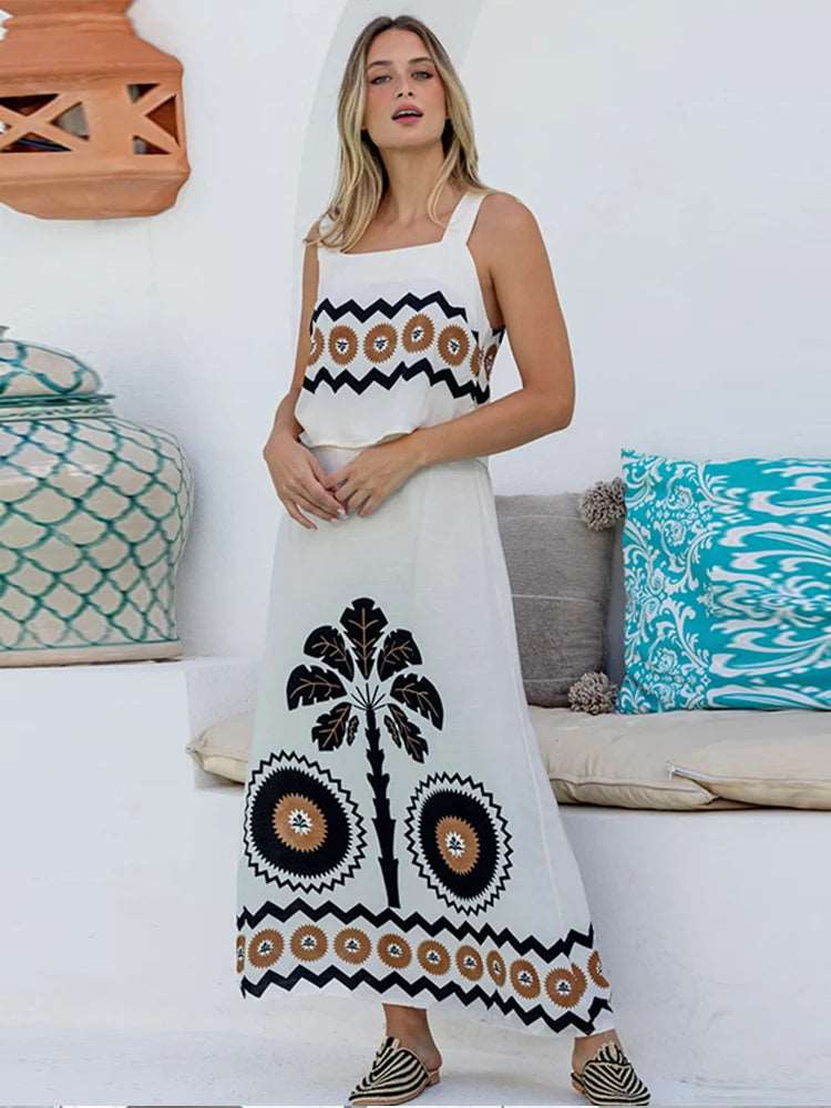 Brillez sous le soleil avec notre ensemble tendance! Composé d'un top sans manches à encolure carrée et d'une jupe taille haute, il allie confort et style. Idéal pour les vacances et les sorties décontractés. Adoptez le look estival parfait!