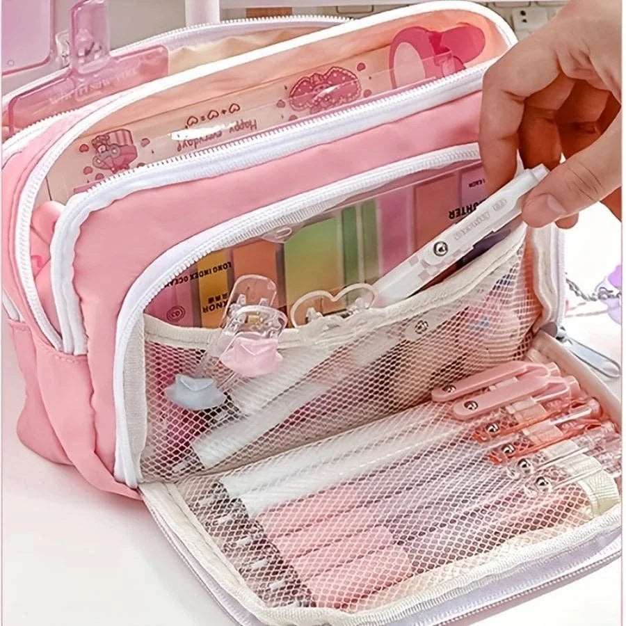 Trousse kawaii avec grande capacité, idéale pour les fournitures scolaires. Mignonne et pratique, elle est parfaite pour les filles et les étudiants, avec un design coréen.