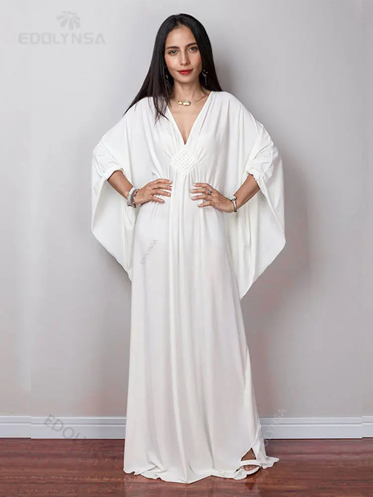 Robe longue, à manches chauve-souris, col en V, kaftan, boho NEITH