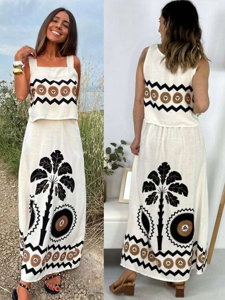 Brillez sous le soleil avec notre ensemble tendance! Composé d'un top sans manches à encolure carrée et d'une jupe taille haute, il allie confort et style. Idéal pour les vacances et les sorties décontractés. Adoptez le look estival parfait!