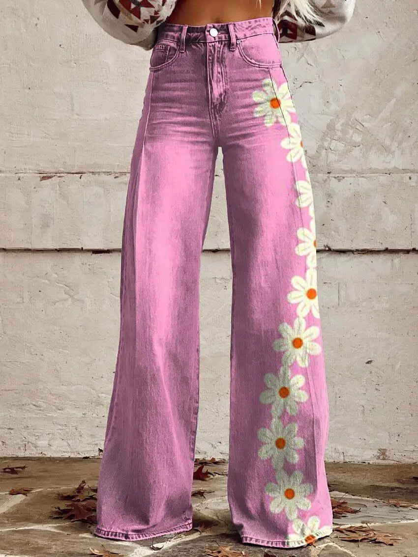 Pantalon large, en imitation denim,  imprimé en 3D, Printemps, Vintage NEITH