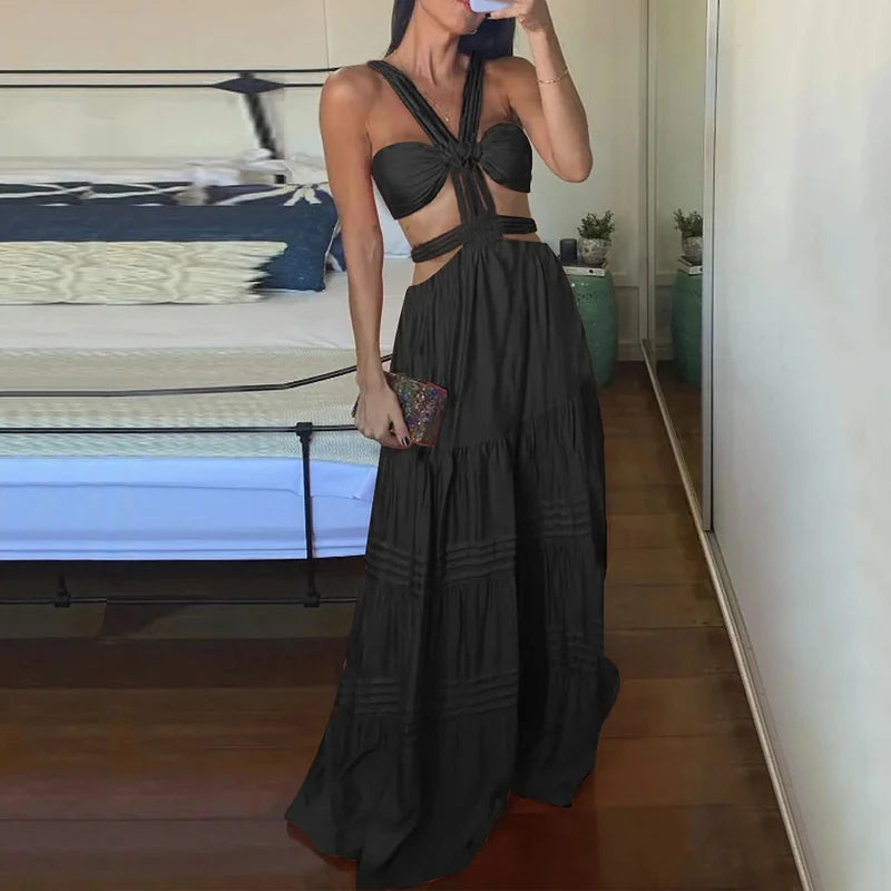 Robe longue, plissée sans manches, dos nu, beach wear NEITH