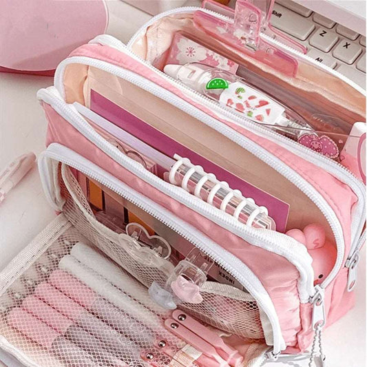 Trousse kawaii avec grande capacité, idéale pour les fournitures scolaires. Mignonne et pratique, elle est parfaite pour les filles et les étudiants, avec un design coréen.