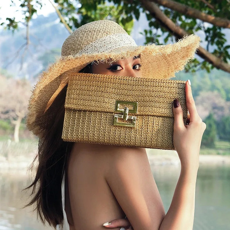 Sac en paille, fait main, design tissé, Portefeuille, luxe NEITH