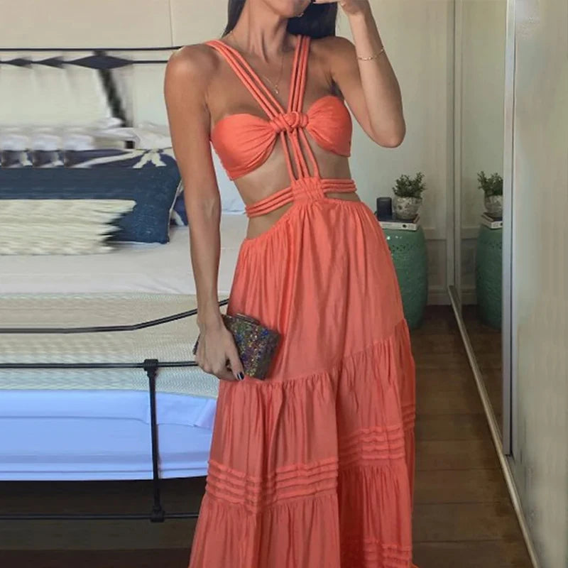 Robe longue, plissée sans manches, dos nu, beach wear NEITH