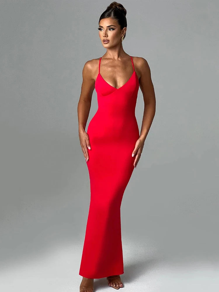 Robe longue, dos nu, à bretelles fines, élégante, Clubwear NEITH