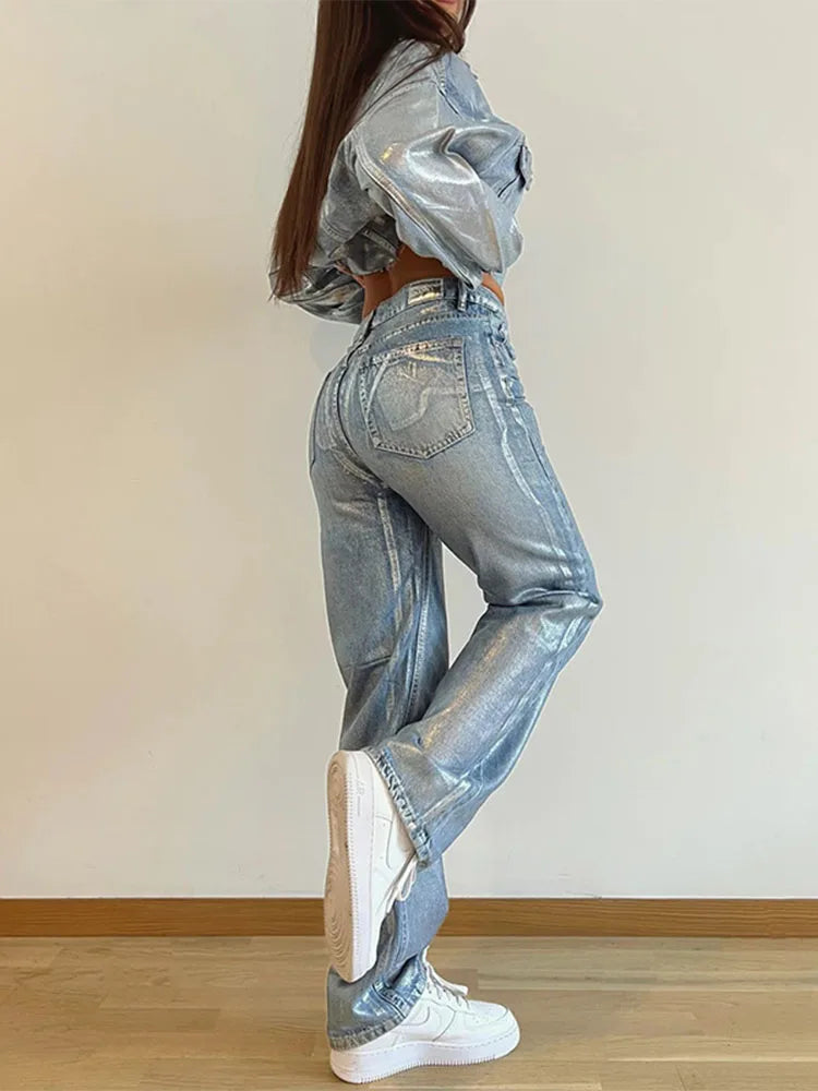 Jean Baggy, taille Haute, Imprimé Délavé, Denim, Streetwear NEITH