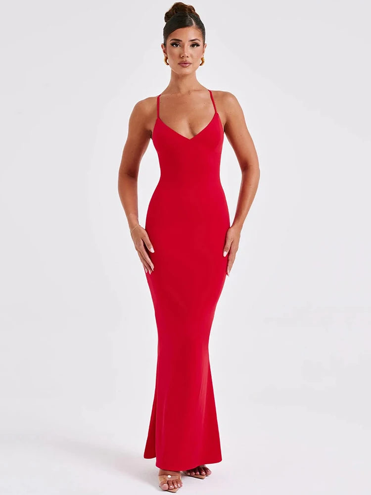 Robe longue, dos nu, à bretelles fines, élégante, Clubwear NEITH