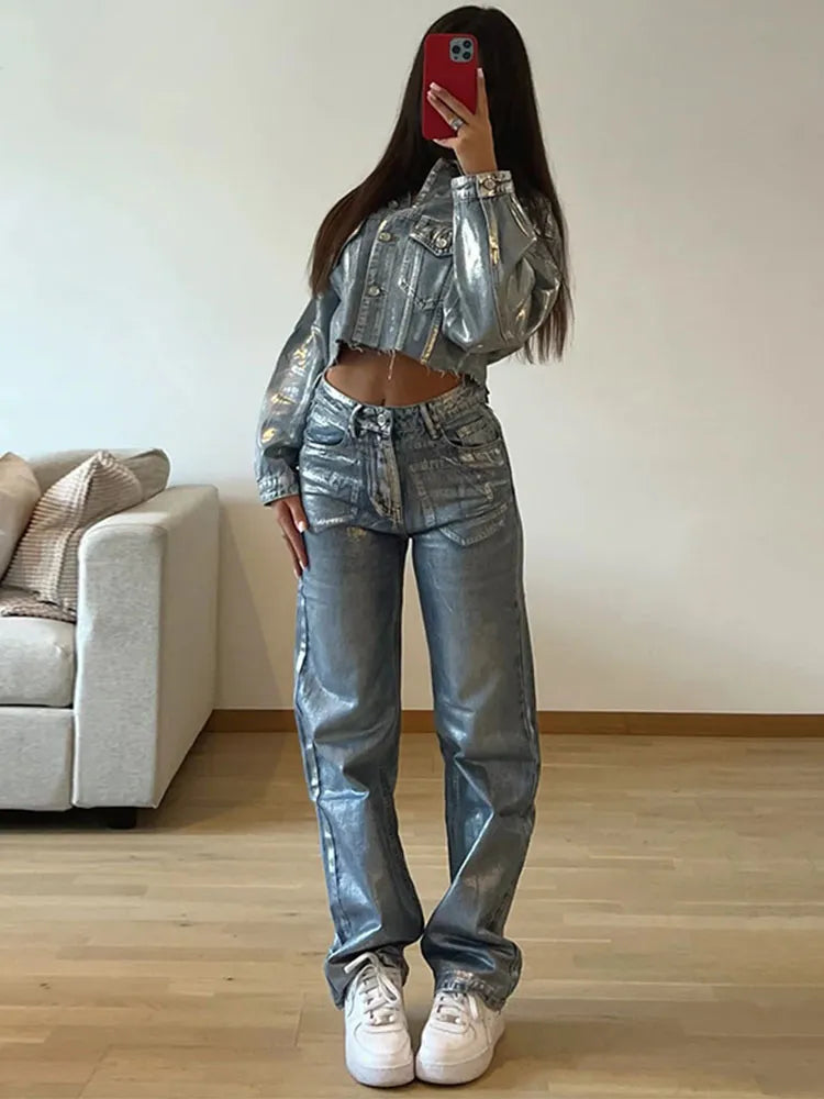 Jean Baggy, taille Haute, Imprimé Délavé, Denim, Streetwear NEITH