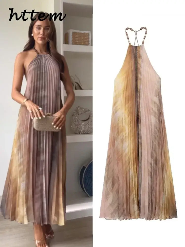 Optez pour cette robe longue sexy à imprimé tie-dye : plissée, ample, dos nu et sans manches, idéale pour l'été, les vacances, les fêtes à la plage et les événements stylés. NEITH