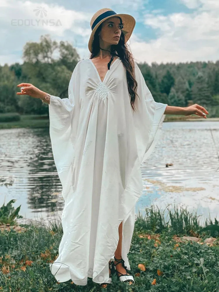 Robe longue, à manches chauve-souris, col en V, kaftan, boho NEITH