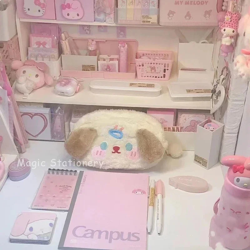 Trousse kawaii en peluche, mignonne et cartoon, avec une grande capacité. Idéale pour les fournitures scolaires des filles, ce modèle coréen est parfait pour le retour à l'école.