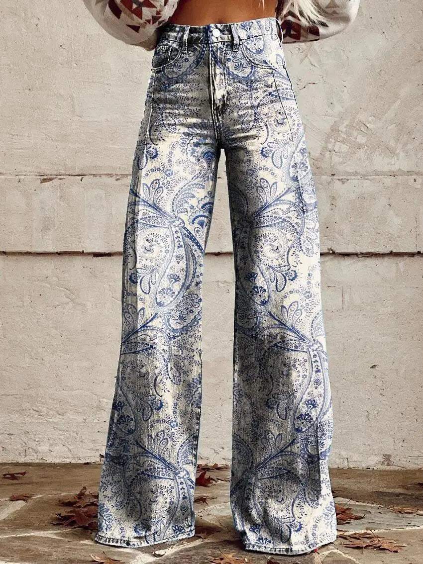 Pantalon large, en imitation denim,  imprimé en 3D, Printemps, Vintage NEITH