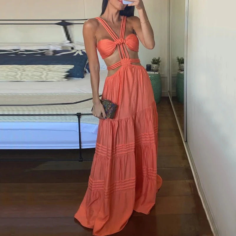 Robe longue, plissée sans manches, dos nu, beach wear NEITH