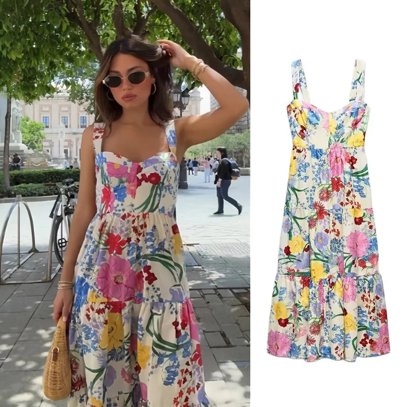 Robe longue, imprimé floral, à bretelles, décontracté NEITH