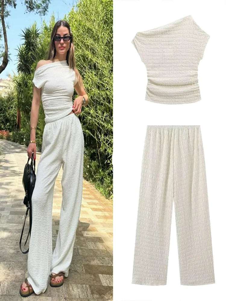 Ensemble tricotés, haut à col incliné, et pantalon, stylish NEITH