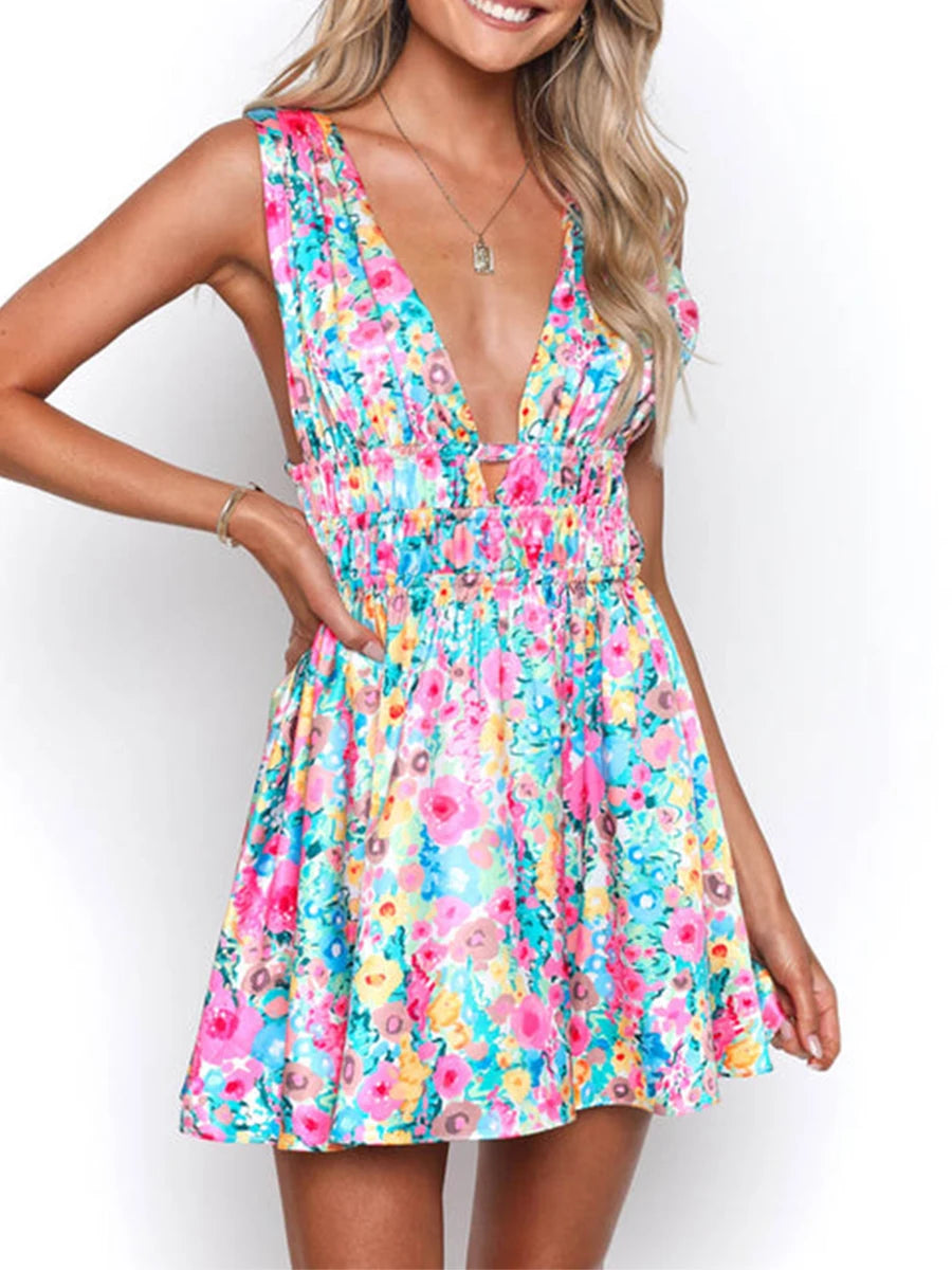 Robe courte, à imprimé floral, dos nu, summer vibes NEITH