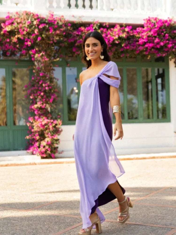 Robe longue, en maille, fendue, violette, chic NEITH