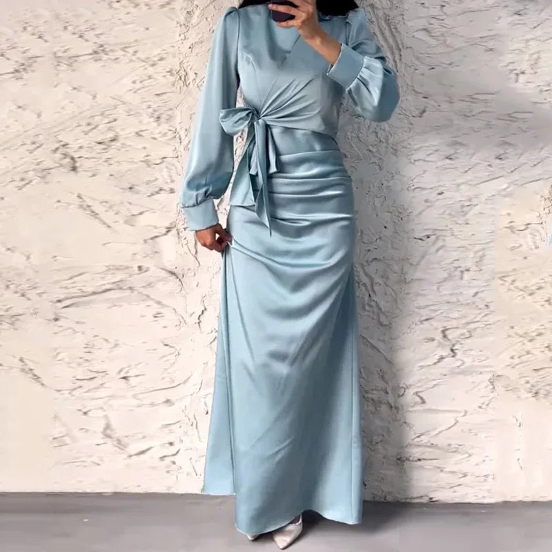 Robe longue, manches bouffantes, Design plissé irrégulier, élégant NEITH