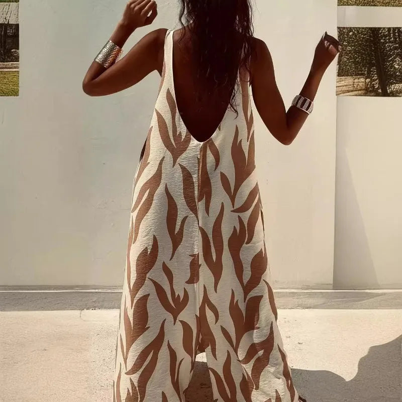 Robe longue, imprimée, col v, dos fuyant, balançoire, beach wear NEITH