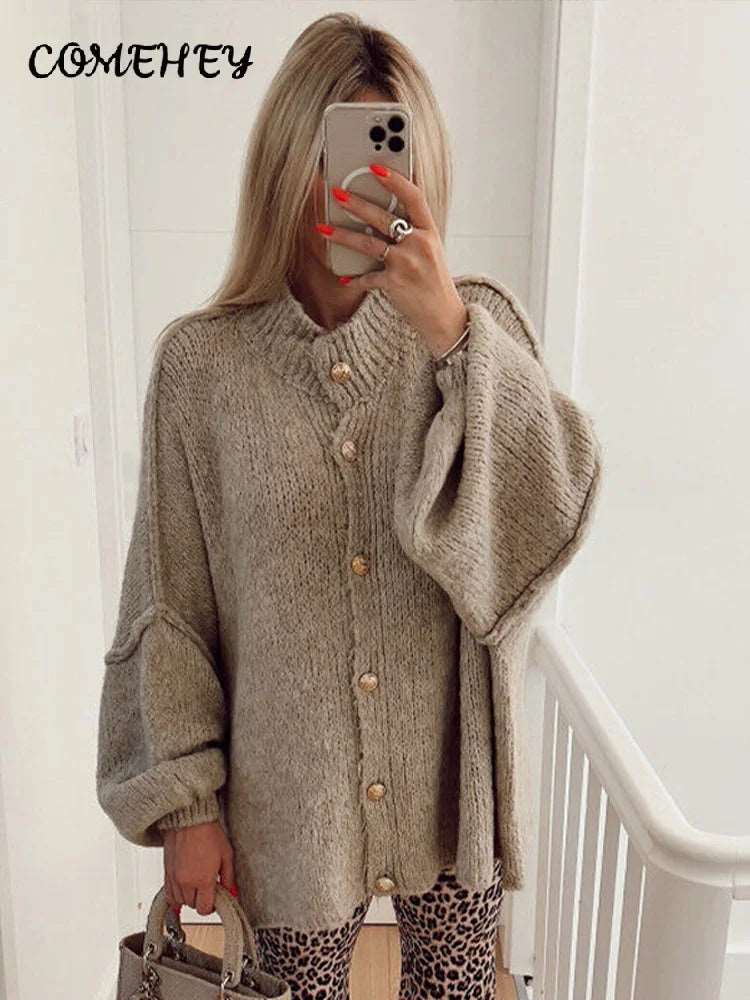 Cardigan, oversize, manteau tricoté, manches longues, col rond, décontracté NEITH