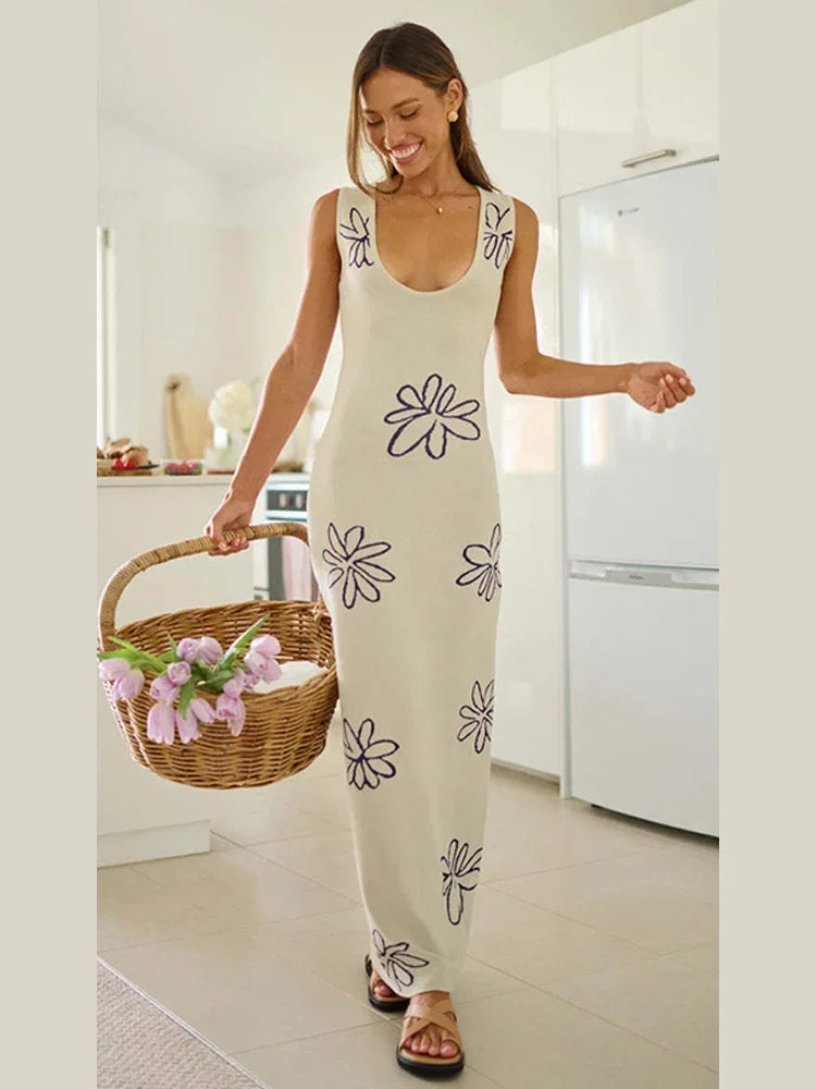 Robe longue, tricot, dos nu, summer wear - NEITH