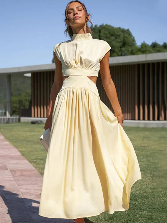 Robe longue, ajourée, sans manches, taille haute, découpé, décontracté NEITH