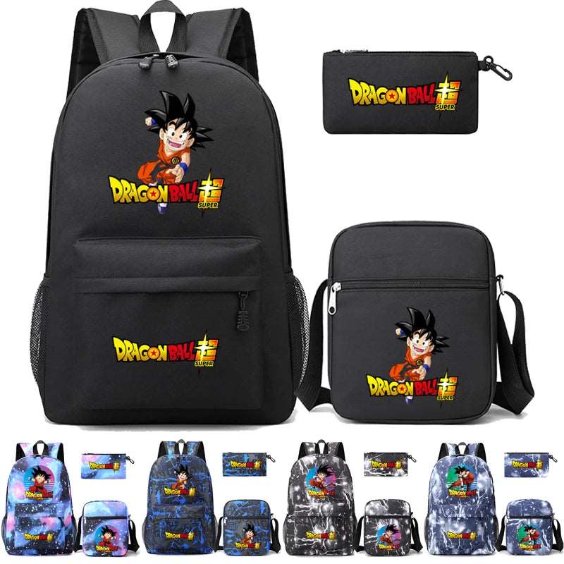 Sac à dos Dragon Ball Super en 3 pièces, idéal pour les adolescents. Ce set de sacs scolaires combine un design animé accrocheur avec une grande capacité, parfait pour le retour à l'école.