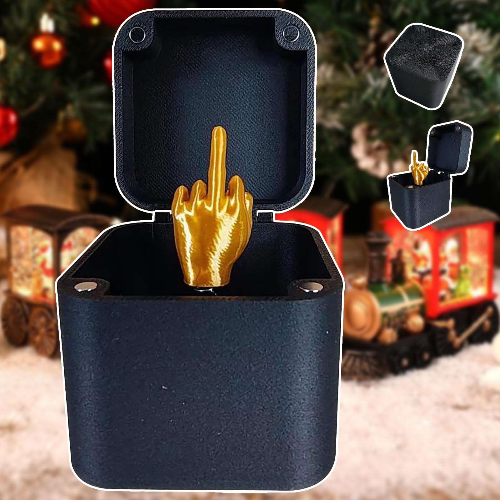 Boîte cadeau farce Noël : doigt d'honneur surprise pour une touche d'humour festive.